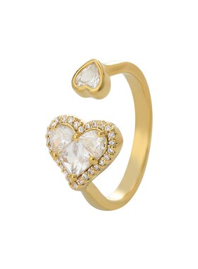 2024年新款微镶锆石个性开口戒指女高级感爱心指环精致网红食指戒