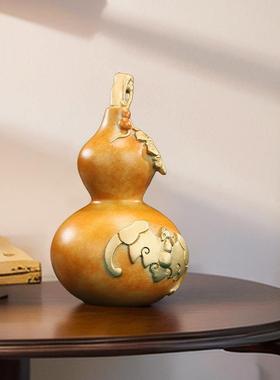 彩铜双钱葫芦摆件 家居办公室桌面葫芦铜工艺品把玩件黄铜摆设
