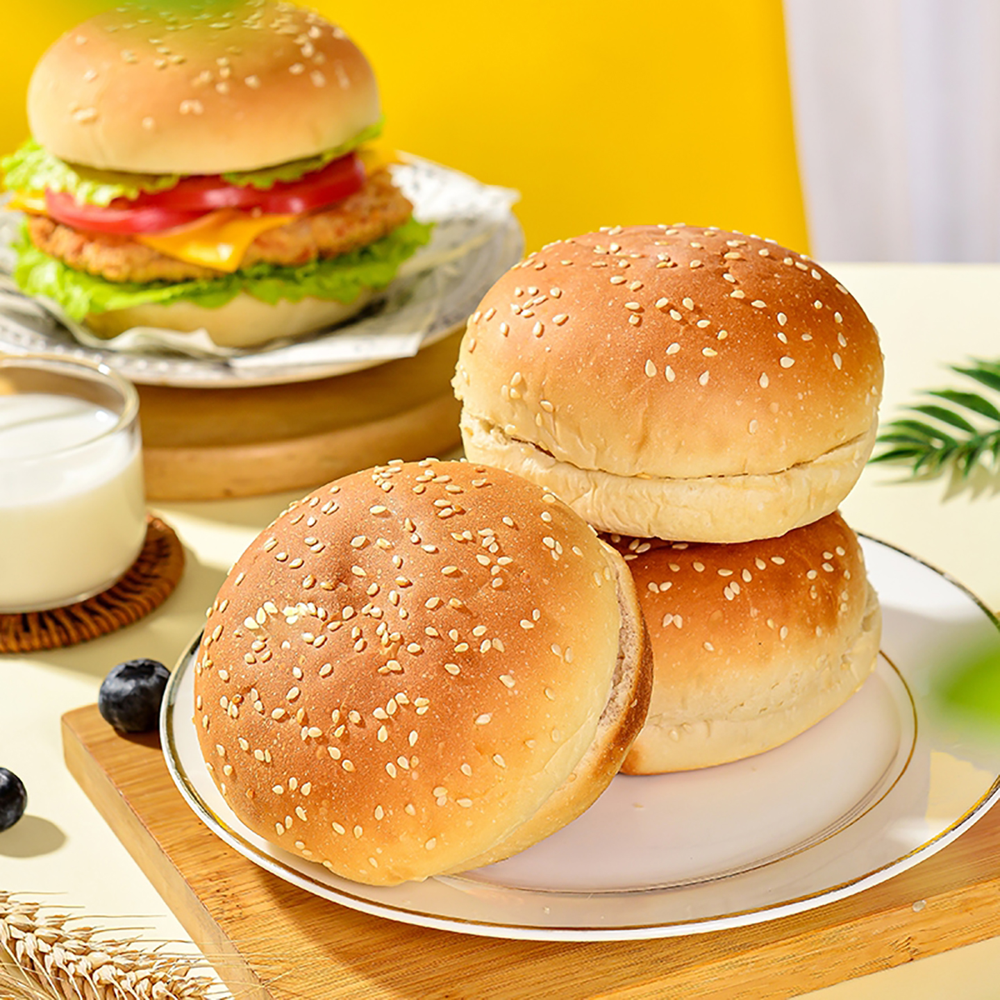 馋猫觉醒汉堡面包胚独立装新鲜家用进口牛奶黄油营养早餐半成品
