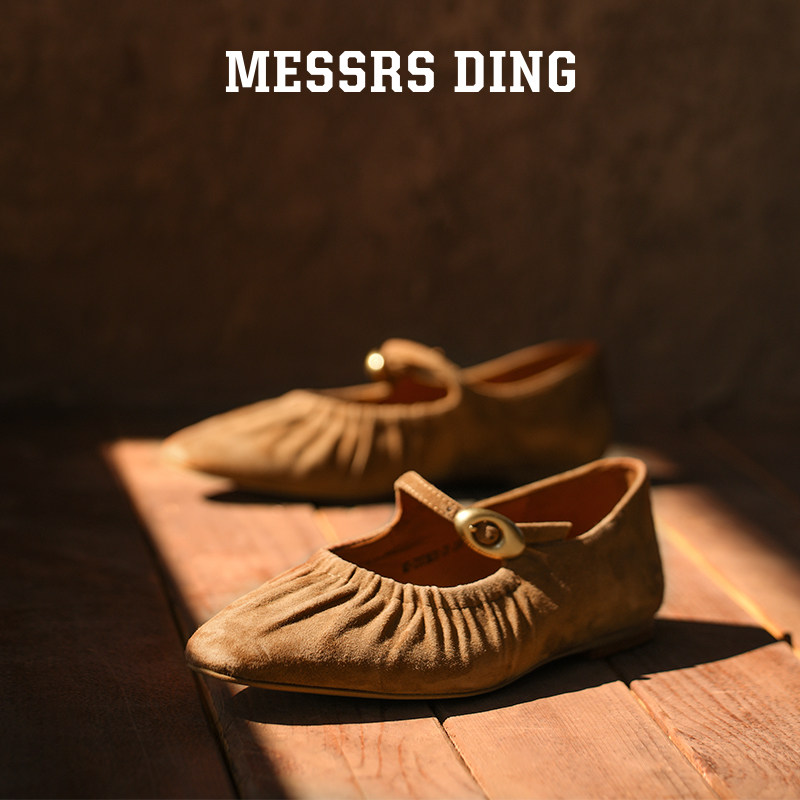 MD女鞋·新玫·复古棕色玛丽珍小皮鞋浅口单鞋女手工褶皱芭蕾鞋女,淘宝优惠券,粉丝福利购,淘宝优惠卷