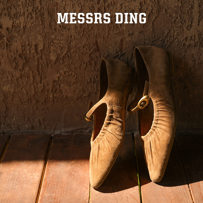 MD女鞋·新玫·复古棕色玛丽珍小皮鞋浅口单鞋女手工褶皱芭蕾鞋女,淘宝优惠券,粉丝福利购,淘宝优惠卷