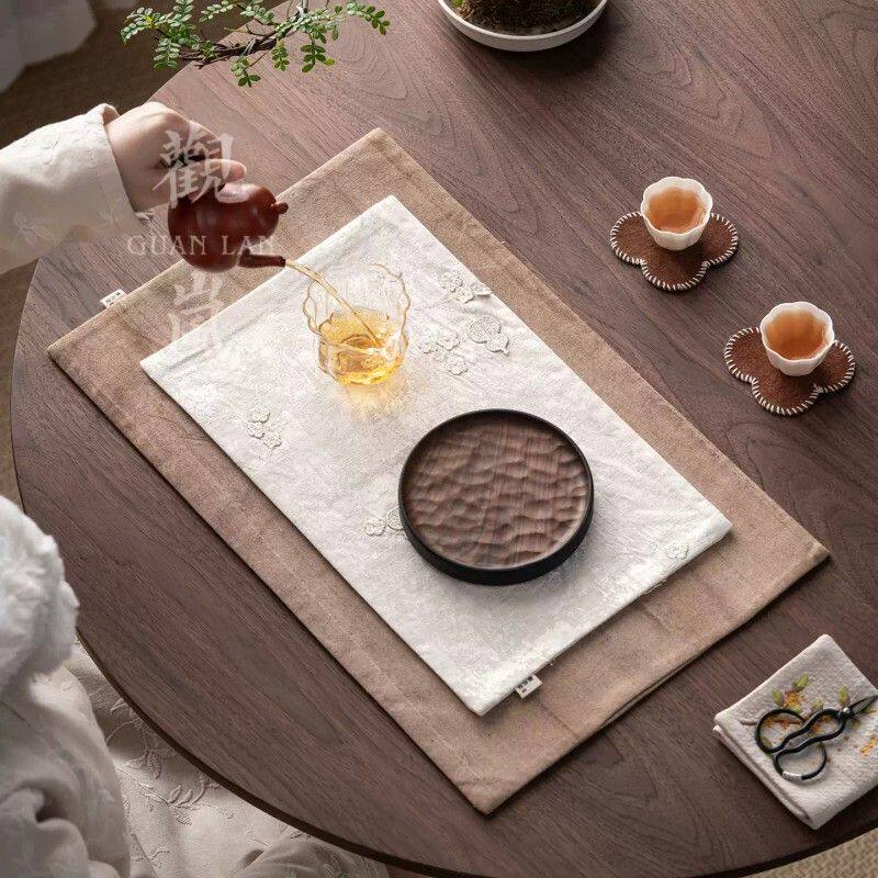 Guanlan national style brocade embroidery dry soaking mat fabric tea ceremony mat tablecloth tea table mat thermal insulation anti-scald mat tea set accessories