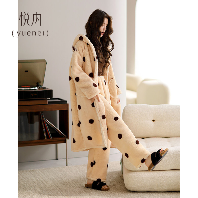 悦内睡袍女睡衣睡裙秋冬季冬款珊瑚绒加厚加绒加长款大码两件套装,淘宝优惠券,粉丝福利购,淘宝优惠卷