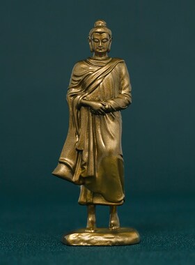 简修行经行释迦牟尼佛像黄铜像释迦摩尼佛站像摆件禅意家居装饰品