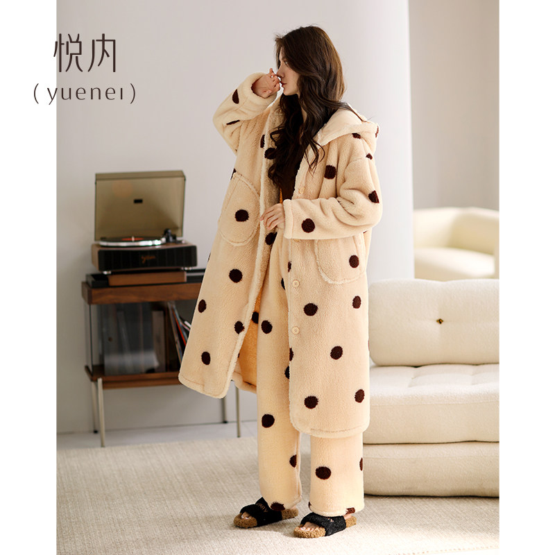 悦内睡袍女睡衣睡裙秋冬季冬款珊瑚绒加厚加绒加长款大码两件套装,淘宝优惠券,粉丝福利购,淘宝优惠卷