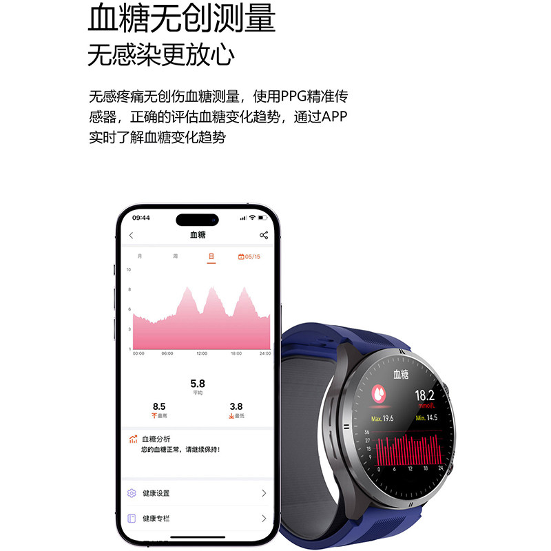 【旗舰新品】智能手表腕部气泵血压采集记录仪血糖尿酸血脂运动健康手表男女心电血氧心率体温蓝牙通话NFC