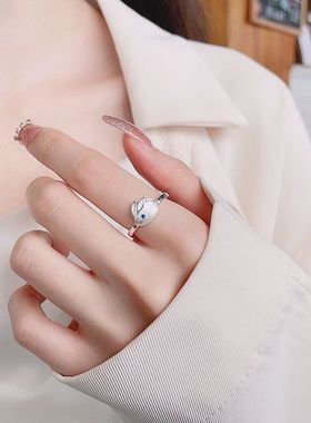 小兔子戒指女925纯银食指戒