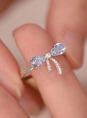 s925纯银新款蓝色锆石蝴蝶结