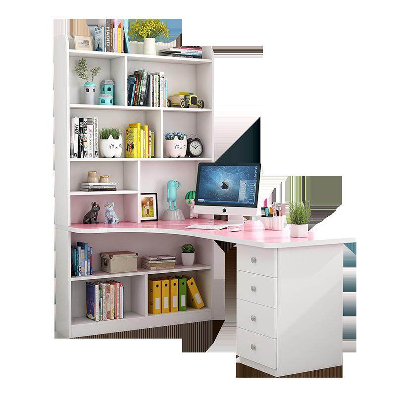 简约实木转角书桌书架组合家用电脑桌台式书桌书柜一体卧室写字桌,淘宝优惠券,粉丝福利购,淘宝优惠卷