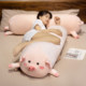 Pig long strip pillow sleeping on the bed with legs clipped girls hugging pillow