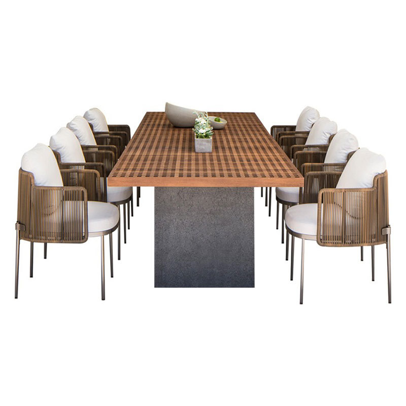 高端户外柚木别墅桌椅庭院民宿露台柚木家具藤编花园露天实木桌椅 - 图3