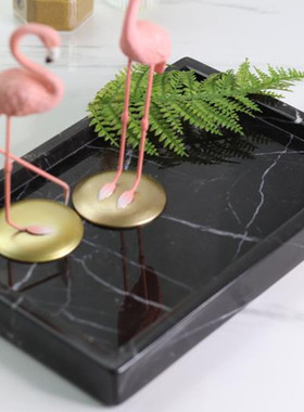 欧式天然大理石托盘首饰收纳盘浴室厨房书房办公室样板房装饰摆件