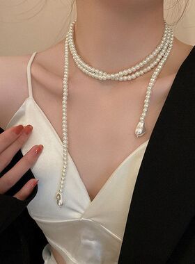 创意长款大门链女东韩国网红法式设计感珍珠项链复古个性锁骨项饰
