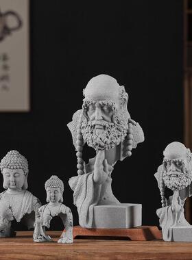 中式青砂石释迦摩尼佛如来佛像鱼缸造景园艺桌面茶室茶宠装饰摆饰