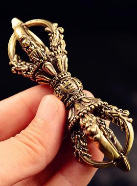 纯黄铜五股金刚杵摆件三面普巴杵金刚橛复古工艺品密宗挂件