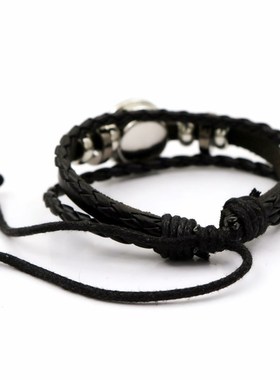 夜光日月恋人按扣皮革手链男女通用复古手工多层串珠编织手链手饰