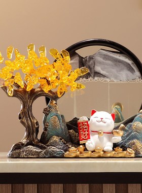 坐姿发财新中式招财猫流沙画摆件客厅玄关电视柜装饰开业乔迁礼品