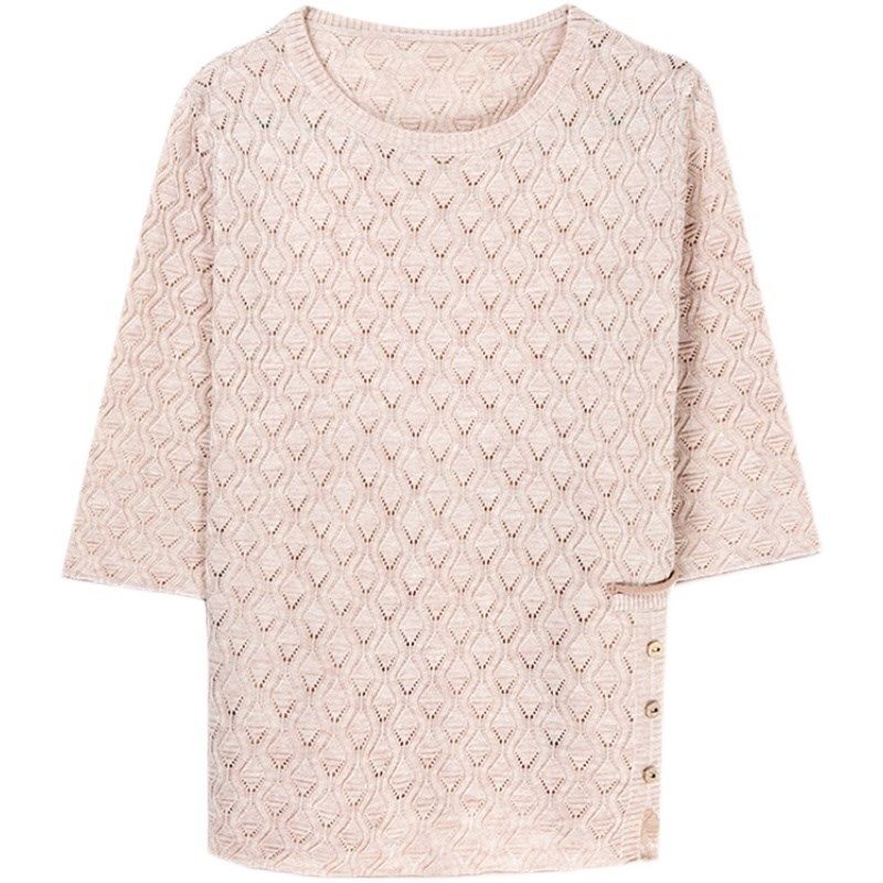 中年妈妈装七分袖针织上衣女薄宽松遮肚春秋中袖毛衣打底小衫洋气,淘宝优惠券,粉丝福利购,淘宝优惠卷