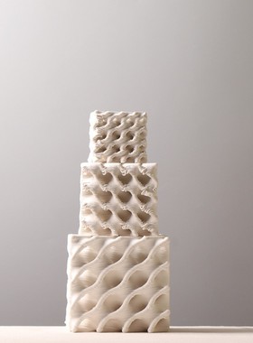 北欧摆件3D打印方形陶瓷工艺品售楼部样板间展示架装饰品摆设创意