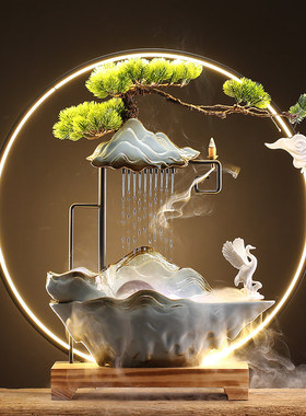 假山雨帘招财流水摆件循环水创意家居客厅玄关喷泉水景装饰礼品