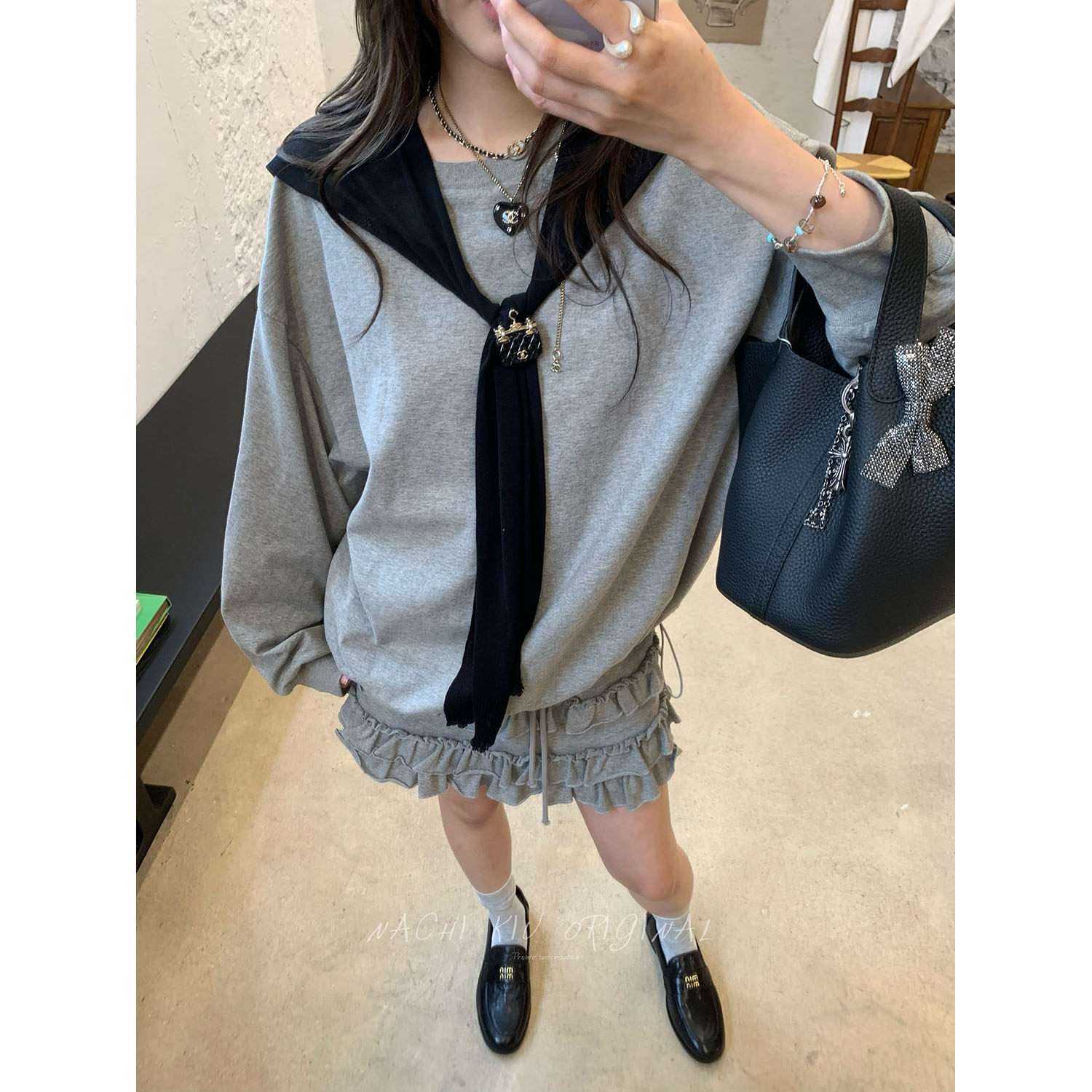 秋梨只 preference懒人灰色纯棉卫衣套装裙装长/短袖T恤两件套女,淘宝优惠券,粉丝福利购,淘宝优惠卷