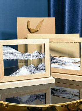 简约创意流沙画榉木翻转式摆件沙漏时尚家居沙画工艺品装饰解压