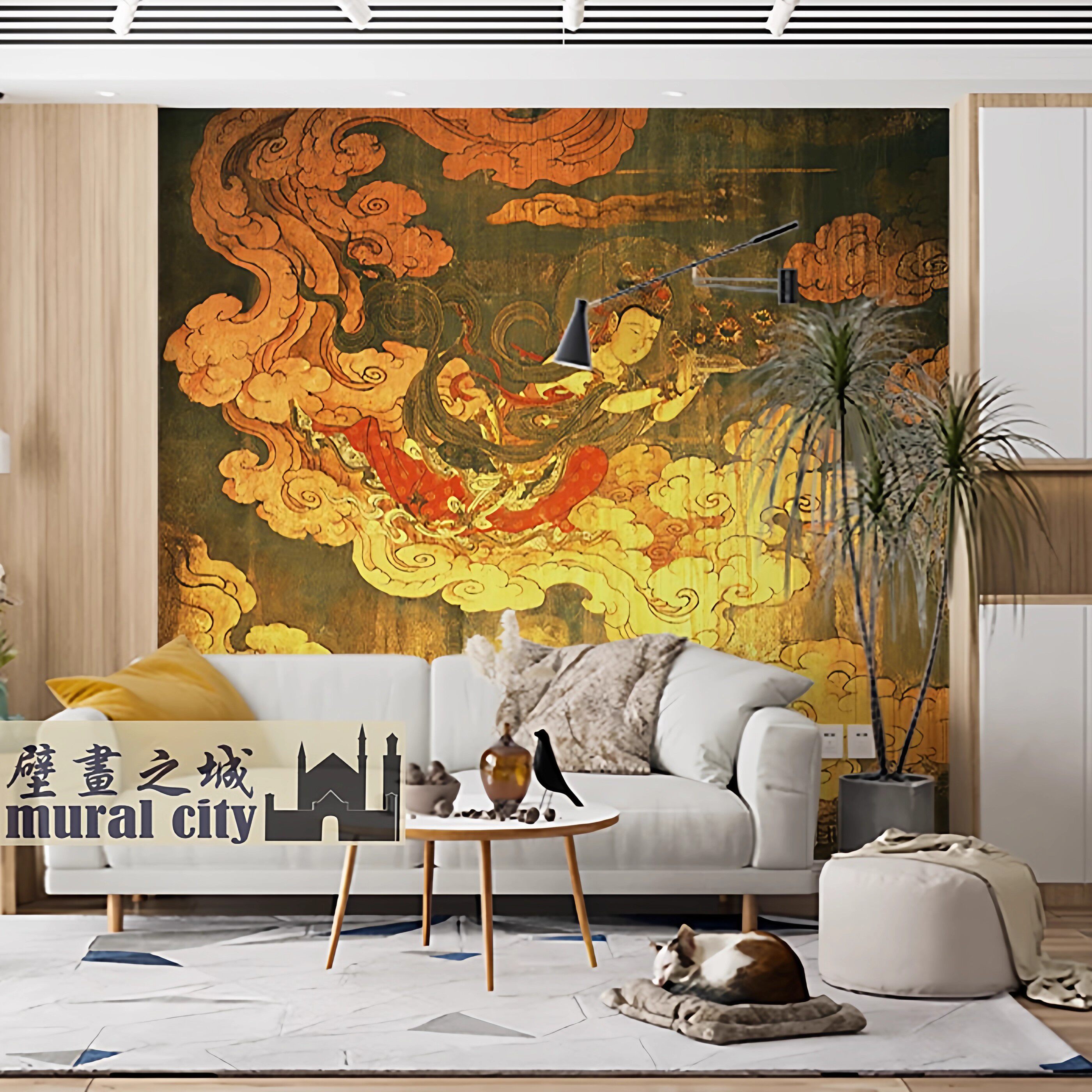 敦煌飞天仕女壁画西域墙纸莫高窟墙布摄影拍照背景布菩萨佛堂壁纸,淘宝优惠券,粉丝福利购,淘宝优惠卷