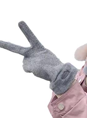 冬季羊毛手套羊绒女兔毛口加绒
