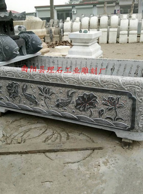 厂家直供石雕鱼缸青石长方形荷花鱼缸石槽庭院创意室内流水摆件