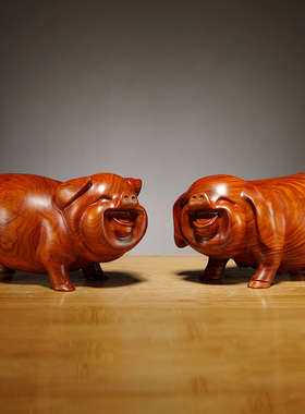 花梨木雕刻猪摆件十二生肖一对猪家居客厅桌面摆设红木雕刻工艺品
