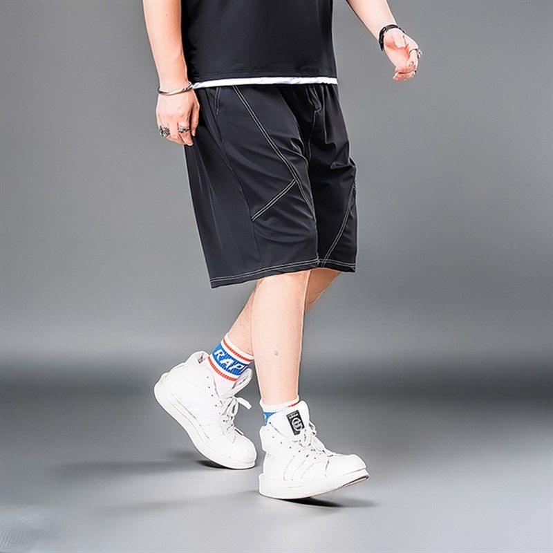 大码夏季薄款潮流辑明线冰丝短裤男宽松加肥加大号直筒速干五分裤,淘宝优惠券,粉丝福利购,淘宝优惠卷