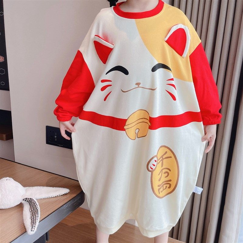 男童纯棉宽松睡裙卡通恐龙睡衣春秋四季款儿童家居服网红女童睡袍,淘宝优惠券,粉丝福利购,淘宝优惠卷