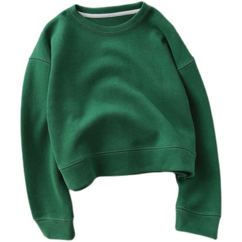 温柔软糯韩版复古小个子圆领高腰短款卫衣女宽松上衣薄款春秋外套,淘宝优惠券,粉丝福利购,淘宝优惠卷