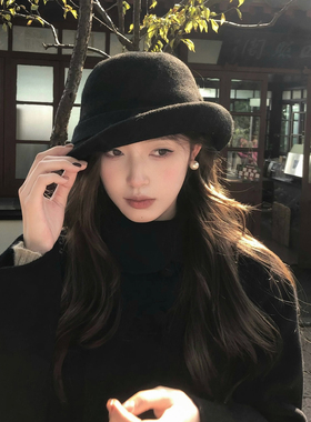 【猫仔kitten】复古羊毛毡半卷边礼帽女冬季保暖羊绒时尚渔夫帽