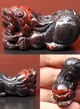 把玩件挂件天然玉石乾坤料貔貅桂林鸡血玉石金蟾鸿运当头手工雕刻