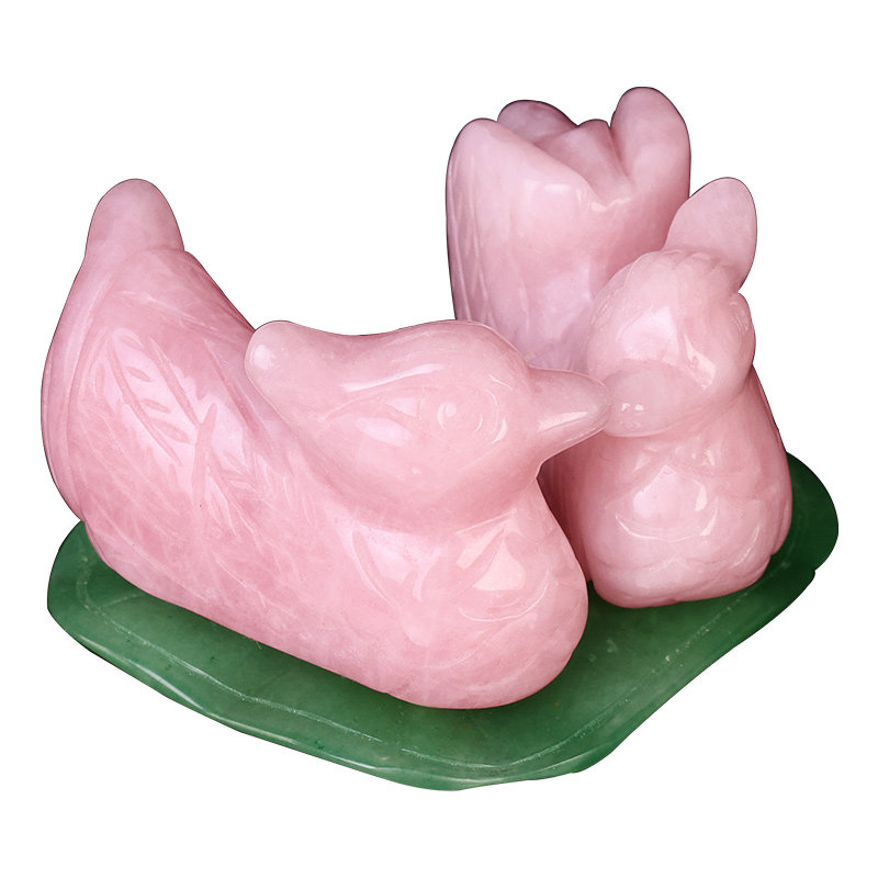 粉水晶鸳鸯摆件一对天然粉晶芙蓉石比翼鸟床头卧室装饰品新婚礼物,淘宝优惠券,粉丝福利购,淘宝优惠卷