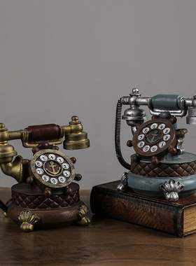 复古电话机模型钟表摆件创意书房咖啡馆餐厅时钟座钟装饰品服装店
