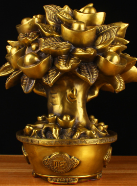 铜元宝树摆件 铜摇钱树摆件 财树摆件