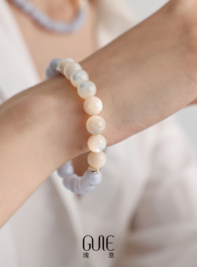 瑰意蓝纹玛瑙白贝母手串2025新款高级感百搭小众设计时尚手饰品