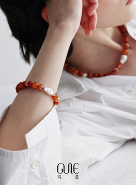 瑰意玛瑙手链巴洛克珍珠手串2025新款时尚女小众设计高级感手饰品