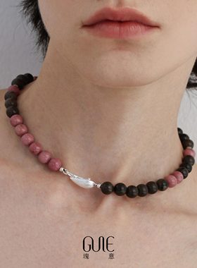 瑰意木纹石串珠项链2025新款爆款女款小众设计高级感秋冬锁骨链