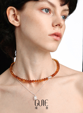 瑰意琥珀925银串珠项链2025新款时尚小众设计高级感秋冬锁骨链