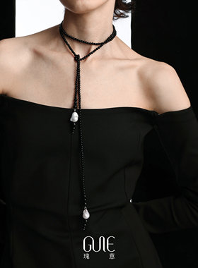 瑰意黑玛瑙巴洛克珍珠项链2025新款爆款小众设计高级感时尚长链
