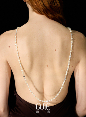 瑰意白水晶贝母雕刻长项链女OT扣925银轻奢时尚2025新款串珠首饰