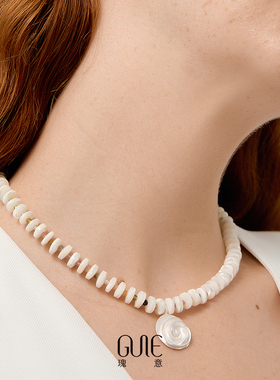 瑰意天然贝母碧玺项链S925银玫瑰吊坠2025夏季新款多彩串珠链子