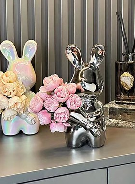 创意艺术手捧兔花瓶高级感插花瓶摆件客厅插花桌面装饰品乔迁礼物