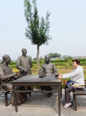 民俗民风雕塑玻璃钢送友人拜别情景小品铸铜人物雕塑古街景观雕像