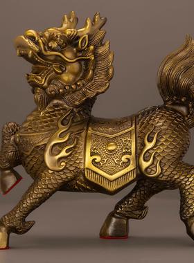 黄铜麒麟摆件一对铜火麒麟财福麒麟家居店铺乔迁开业装饰工艺礼品