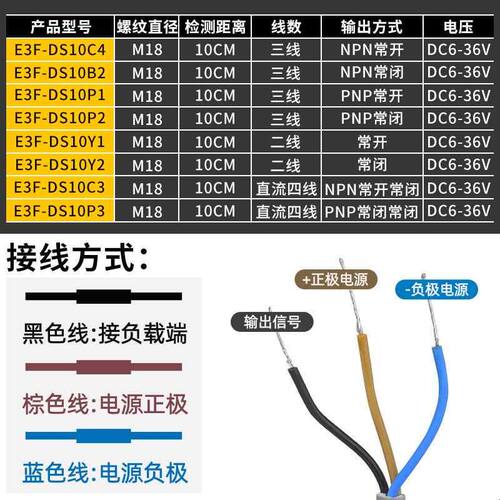 沪工漫反射式光电开关E3F-DS10C4/B2/P1/P2/Y1/Y2/N12/P3二三线 - 图2