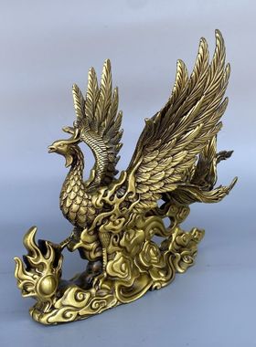 室内室内纯铜凤凰摆件客厅电视柜玄关办公室乔迁婚房装饰铜